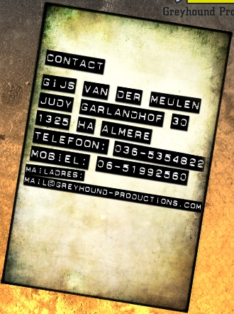 Contact: Gijs van der Meulen, Judy Garlandhof 30, 1325 HA Almere, Telefoon: 036-535 48 22, Mobiel: 06-519 92 560